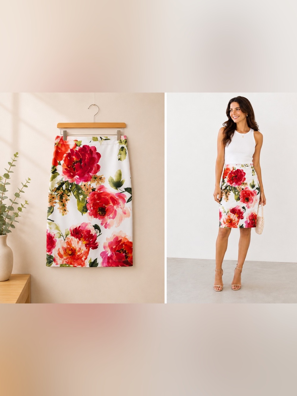 A.gain Watercolor Floral Pencil Skirt Size M NWOT